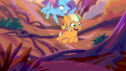 Size: 1280x720 | Tagged: safe, screencap, glory (g5), peach fizz, pegasus, pony, unicorn, firework-ing together, g5, my little pony: tell your tale, spoiler:g5, spoiler:my little pony: tell your tale, spoiler:tyts01e42, animated, cute, falling, female, filly, foal, forest, gif, pippsqueaks, roots, tripping