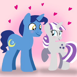 Size: 1400x1400 | Tagged: safe, artist:mlplary6, night light, twilight velvet, pony, unicorn, g4, blushing, female, heart, husband and wife, looking at each other, looking at someone, love, male, mare, ship:nightvelvet, shipping, smiling, smiling at each other, stallion, straight