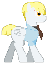 Size: 585x775 | Tagged: safe, artist:minus, derpibooru exclusive, oc, oc only, oc:sunny side, pegasus, pony, bowl cut, clothes, eye scar, facial scar, male, necktie, pegasus oc, pixel art, quadrupedal, scar, shirt, simple background, solo, stallion, standing, transparent background