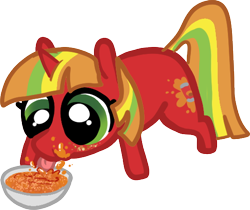 Size: 520x436 | Tagged: safe, artist:nootaz, oc, oc only, oc:soup, pony, unicorn, bowl, eating, food, messy eating, simple background, solo, soup, tongue out, transparent background