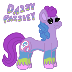 Size: 1000x1000 | Tagged: safe, artist:mintwhistle, part of a set, daisy paisley, earth pony, pony, g3, coat markings, colored hooves, female, looking back, mare, medibang paint, multicolored coat, multicolored mane, simple background, smiling, socks (coat markings), solo, unshorn fetlocks, white background