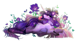 Size: 2251x1250 | Tagged: safe, artist:inspiredpixels, pony, unicorn, female, flower, mare, simple background, solo, transparent background