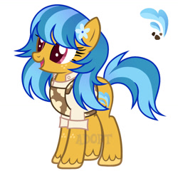 Size: 1280x1229 | Tagged: safe, artist:vi45, earth pony, pony, g4, apron, blue hair, blue mane, blue tail, clothes, female, flower, flower in hair, flower on ear, mare, shirt, simple background, solo, tail, unshorn fetlocks, white background