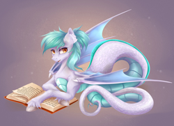 Size: 2560x1849 | Tagged: safe, artist:julysunset, oc, oc only, oc:biru, lamia, original species, snake, book, solo