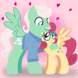 Size: 1400x1400 | Tagged: safe, artist:mlplary6, gentle breeze, posey shy, pegasus, pony, g4, clothes, female, glasses, heart, husband and wife, looking at each other, looking at someone, love, male, mare, ship:shys, shipping, smiling, smiling at each other, stallion, straight