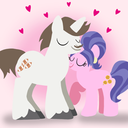 Size: 1400x1400 | Tagged: safe, artist:mlplary6, cookie crumbles, hondo flanks, pony, unicorn, g4, eyes closed, female, heart, husband and wife, love, male, mare, ship:cookieflanks, shipping, stallion, straight