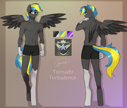 Size: 3760x3204 | Tagged: safe, artist:xjenn9, oc, pegasus, anthro, unguligrade anthro, abs, black underwear, boxers, clothes, coat markings, commission, gradient background, high res, male, rear view, spread wings, underwear, wings, ych result
