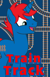 Size: 600x916 | Tagged: safe, artist:noi kincade, oc, oc only, oc:train track, pony, unicorn, g4, male, poster, solo, stallion, train tracks