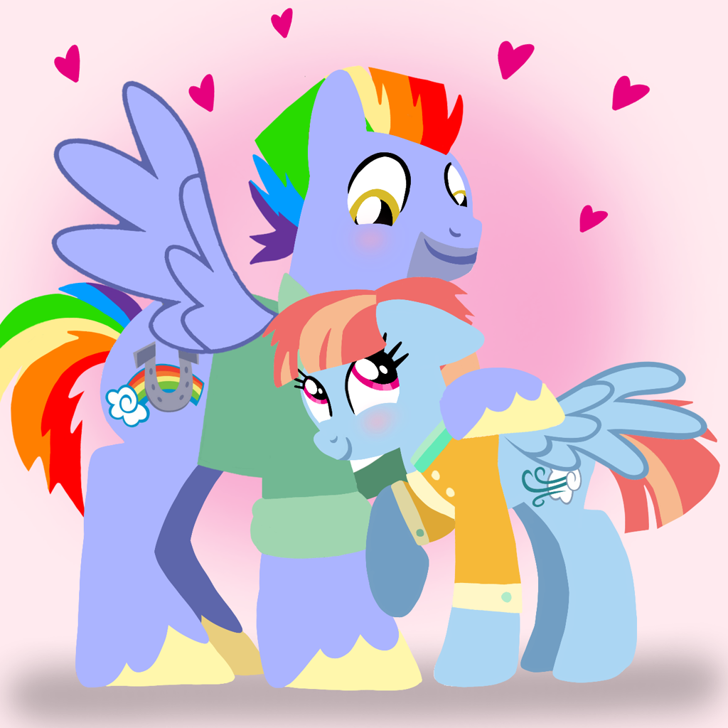 [blushing,clothes,female,heart,love,male,mare,pegasus,pony,safe,shipping,stallion,straight,looking at each other,husband and wife,smiling,windy whistles,bow hothoof,windyhoof,looking at someone,artist:mlplary6,smiling at each other]