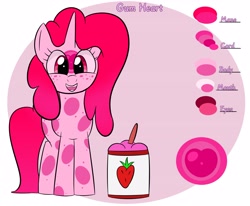Size: 4000x3300 | Tagged: safe, artist:bestponies, oc, oc only, oc:doctor gumheart, goo, goo pony, monster pony, original species, pony, unicorn, cute, female, food, horn, ice cream, looking at you, mare, open mouth, open smile, reference sheet, smiling, solo, strawberry