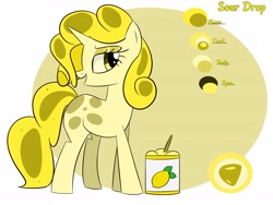 Size: 4000x3000 | Tagged: safe, artist:bestponies, oc, oc only, oc:sour drop, goo, goo pony, monster pony, original species, pony, unicorn, female, food, horn, ice cream, lemon, mare, open mouth, open smile, reference sheet, smiling, solo
