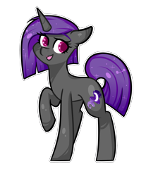 Size: 2943x3288 | Tagged: safe, artist:oniiponii, oc, oc only, pony, unicorn, high res, horn, open mouth, open smile, raised hoof, red eyes, simple background, smiling, solo, transparent background, unicorn oc