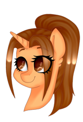 Size: 524x771 | Tagged: safe, artist:oniiponii, oc, oc only, pony, unicorn, bust, commission, ear fluff, eye clipping through hair, horn, simple background, smiling, solo, transparent background, unicorn oc, ych result