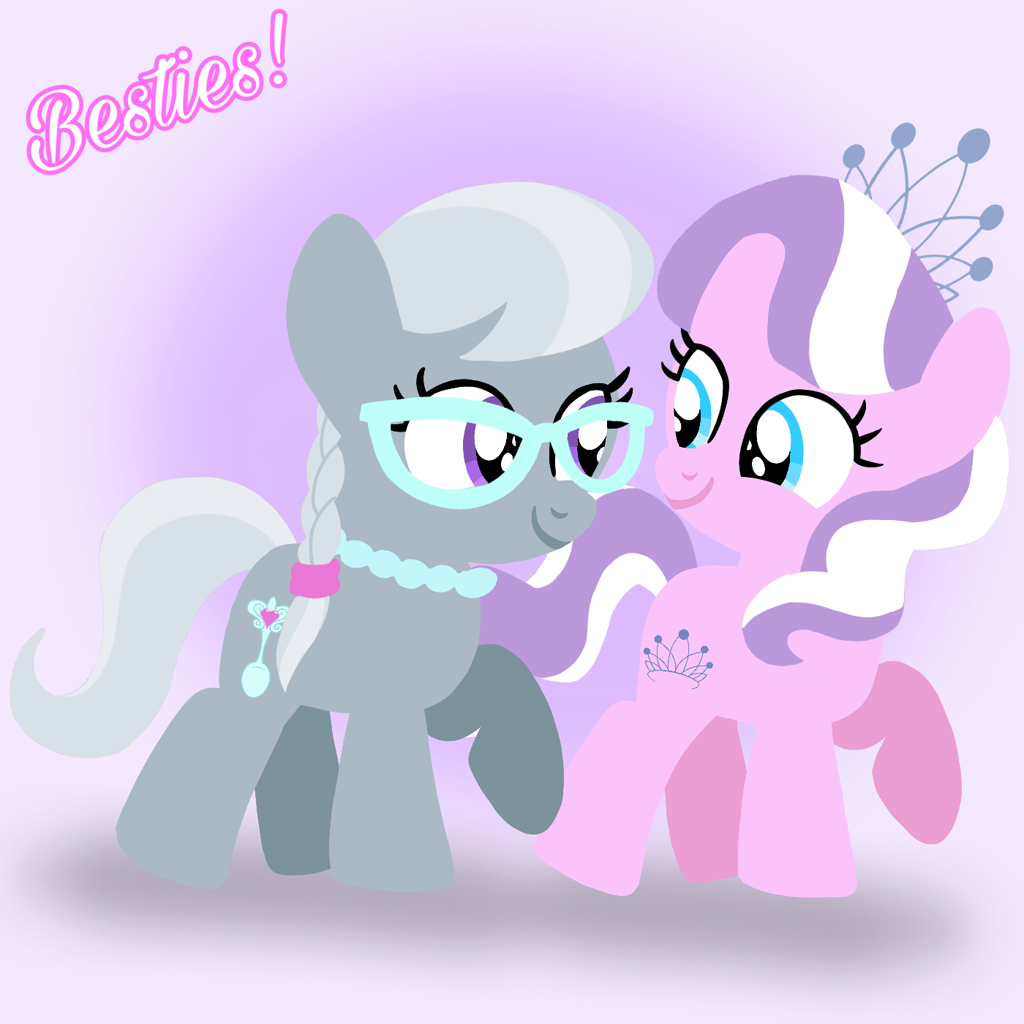 [diamond tiara,earth pony,female,filly,foal,friends,glasses,jewelry,pony,safe,silver spoon,tiara,looking at each other,smiling,looking at someone,artist:mlplary6,smiling at each other]