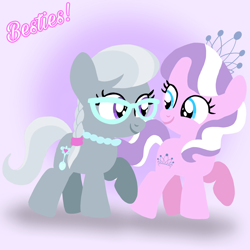 Size: 1400x1400 | Tagged: safe, artist:mlplary6, diamond tiara, silver spoon, earth pony, pony, g4, female, filly, foal, friends, glasses, jewelry, looking at each other, looking at someone, smiling, smiling at each other, tiara