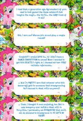 Size: 2048x2983 | Tagged: safe, gameloft, idw, confetti (g1), pinkie pie, earth pony, pony, g1, g4, my little pony: magic princess, official, bow, dialogue, dialogue box, english, female, high res, idw showified, mare, mobile game, tail, tail bow, text