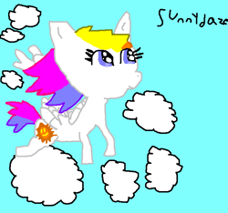 Size: 668x624 | Tagged: safe, artist:knuxfan1, sunny daze (g3), pegasus, pony, g3, g4, 1000 hours in ms paint, cloud, cloudy, cute, female, flying, g3 dazeabetes, g3 to g4, generation leap, mare, ms paint, paint.net, pegasus sunny daze (g3), race swap, sky, smiling, solo, sunny daze can fly