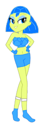 Size: 400x1165 | Tagged: safe, artist:smbros, oc, oc only, oc:blue sue, human, equestria girls, g4, big breasts, blue hair, blue mane, blue shell, breasts, crossover, looking at you, midriff, power up gals, power-up, simple background, smiling, smiling at you, solo, standing, super mario bros., transparent background