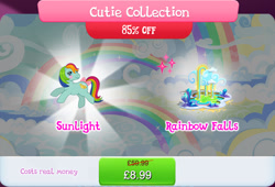 Size: 1271x864 | Tagged: safe, gameloft, idw, sunlight (g1), earth pony, pony, g1, g4, my little pony: magic princess, official, bow, bundle, cloud, costs real money, cutie collection, english, female, idw showified, mare, mobile game, numbers, rainbow waterfall, sale, solo, tail, tail bow, text