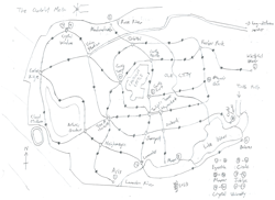 Size: 3211x2332 | Tagged: safe, artist:parclytaxel, tree of harmony, canterlot, high res, lineart, map, metro, monochrome, no pony, pencil drawing, subway, text, traditional art