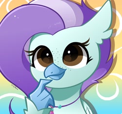 Size: 2800x2600 | Tagged: safe, artist:kittyrosie, oc, oc only, oc:ocean breeze (savygriffs), classical hippogriff, hippogriff, beak, bust, claw, cute, gradient background, high res, hippogriff oc, icon, oceanbetes, portrait, solo, thinking
