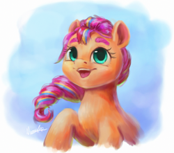 Size: 2445x2160 | Tagged: safe, artist:noasha, sunny starscout, earth pony, pony, g5, cute, female, high res, mane stripe sunny, mare, open mouth, open smile, smiling, solo, sunnybetes