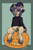 Size: 1880x2872 | Tagged: safe, artist:reddthebat, oc, oc only, pony, unicorn, border, eye clipping through hair, halloween, hat, holiday, jack-o-lantern, looking at you, open mouth, open smile, passepartout, pumpkin, signature, sitting, smiling, smiling at you, solo, unshorn fetlocks, witch hat