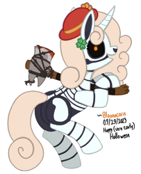 Size: 960x1180 | Tagged: safe, artist:bloonacorn, oc, oc only, oc:bloona blazes, pony, skeleton pony, unicorn, /mlp/ tf2 general, axe, axtinguisher, bone, simple background, skeleton, solo, team fortress 2, transparent background, weapon