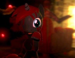 Size: 539x419 | Tagged: safe, oc, oc:blushyblack, human, unicorn, 3d, blurry background, gmod, indoors, looking at you, low quality, one eye closed, sitting, tongue out