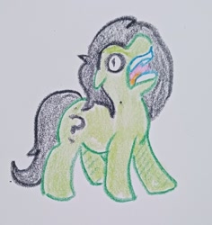 Size: 1803x1912 | Tagged: safe, artist:pony quarantine, oc, oc only, oc:anon-mare, earth pony, pony, crayon drawing, female, mare, open mouth, screaming, solo, traditional art