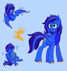 Size: 801x849 | Tagged: safe, oc, oc:arturite warrior, oc:blue shade, original species, pegasus, plush pony, pony, cutie mark, hugging a pony, plushie, reference sheet, smiling, spread wings, wings