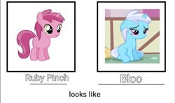 Size: 1072x636 | Tagged: safe, edit, part of a set, screencap, bloo, ruby pinch, pony, unicorn, g4, comparison, female, filly, foal, recolor