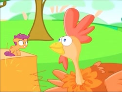 Size: 951x717 | Tagged: safe, edit, scootaloo, bird, chicken, pegasus, pony, turkey, campfire tales, g4, bullying, faic, haystack, not salmon, op is a chicken, op is a duck, op is trying to start shit, op is trying to start shit so badly that it's kinda funny, op isn't even trying anymore, scootabuse, scootachicken, shitposting, wat