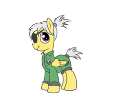 Size: 1200x1000 | Tagged: safe, artist:amateur-draw, oc, oc only, oc:silver charm, pegasus, pony, clothes, eyepatch, female, overalls, short tail, simple background, solo, tail, white background