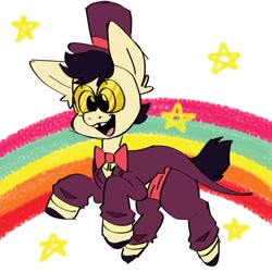 Size: 640x640 | Tagged: safe, artist:b1ng0, oc, oc:soup enjoyer, pony, clothes, crossover, glasses, hat, ponified, rainbow, stars, suit, superjail, the warden, tooth gap, top hat