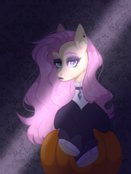 Size: 960x1280 | Tagged: safe, artist:cursed soul, fluttershy, pegasus, pony, g4, female, goth, halloween, holiday, mare, simple background, solo