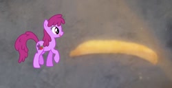 Size: 812x417 | Tagged: safe, edit, edited screencap, screencap, berry punch, berryshine, earth pony, pony, call of the cutie, g4, season 1, chips, food, hungry, irl, photo