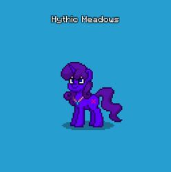Size: 383x386 | Tagged: safe, oc, oc only, oc:mythic meadows, pony, unicorn, pony town, blue background, do not steal, female, horn, jewelry, necklace, original character do not steal, simple background, solo, unicorn oc