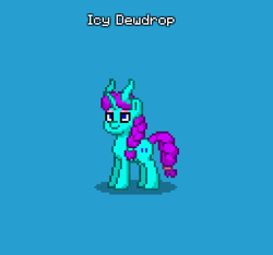 Size: 387x363 | Tagged: safe, oc, oc only, oc:icy dewdrop, pony, unicorn, pony town, blue background, do not steal, female, horn, multiple horns, original character do not steal, simple background, solo, tricorn