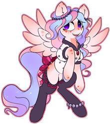 Size: 1279x1445 | Tagged: safe, artist:umbreow, oc, oc only, pegasus, pony, clothes, female, mare, open mouth, open smile, simple background, smiling, socks, solo, spread wings, standing, transparent background, wings