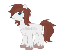 Size: 2000x1700 | Tagged: safe, artist:zeffdakilla, oc, oc only, oc:riff raff, earth pony, pony, blue eyes, brown mane, male, simple background, smiling, solo, standing, white background, white fur