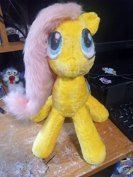 Size: 4160x3120 | Tagged: safe, artist:4agonism, fluttershy, pony, g4, faux fur, female, front view, handmade, irl, looking at you, photo, plushie, solo, standing