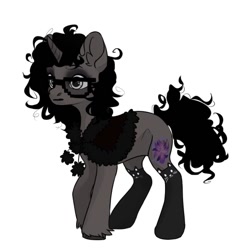 Size: 512x512 | Tagged: safe, oc, oc only, oc:charcoal flower, pony, unicorn, cat socks, clothes, coat, do not steal, glasses, horn, original character do not steal, ponysona, simple background, socks, solo, unicorn oc, white background