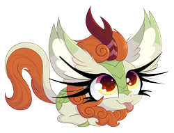 Size: 4733x3622 | Tagged: safe, artist:windykirin, autumn blaze, kirin, g4, :p, awwtumn blaze, big ears, big eyes, colored ear fluff, colored eartips, cute, female, impossibly long eyelashes, lying down, mare, ponyloaf, prone, simple background, solo, tongue out, transparent background