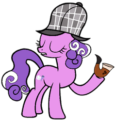 Size: 518x541 | Tagged: safe, artist:star-heart2002, screwball, earth pony, pony, g4, black outlines, deerstalker, detective, female, hat, mare, pipe, pixelated, sherlock holmes, simple background, solo, transparent background