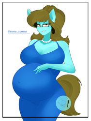 Size: 3000x4000 | Tagged: safe, artist:diamondgreenanimat0, oc, oc only, oc:journal entry, anthro, anthro oc, belly, belly button, big belly, big breasts, breasts, busty oc, cleavage, clothes, dress, female, glasses, hyper, hyper belly, hyper pregnancy, impossibly large belly, jewelry, outie belly button, pregnant, simple background, solo, white background