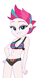 Size: 460x932 | Tagged: safe, alternate version, artist:robertsonskywa1, zipp storm, human, equestria girls, g4, g5, belly button, bikini, breasts, clothes, ear piercing, equestria girls-ified, female, g5 to equestria girls, g5 to g4, generation leap, hand on hip, photo, piercing, simple background, smiling, solo, stupid sexy zipp storm, swimsuit, white background