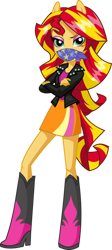 Size: 1746x3912 | Tagged: safe, artist:will290590, edit, sunset shimmer, human, equestria girls, g4, abuse, crossed arms, dreamworks face, female, gag, lipstick, looking at you, ponied up, simple background, solo, starlight's gag, transparent background, vector