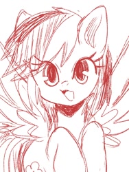 Size: 654x868 | Tagged: safe, artist:namaenonaipony, rainbow dash, pegasus, pony, g4, female, looking at you, mare, open mouth, open smile, simple background, sketch, smiling, smiling at you, solo, white background