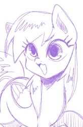 Size: 611x930 | Tagged: safe, artist:namaenonaipony, derpy hooves, pegasus, pony, g4, cute, derpabetes, female, mare, monochrome, open mouth, open smile, simple background, sketch, smiling, solo, white background